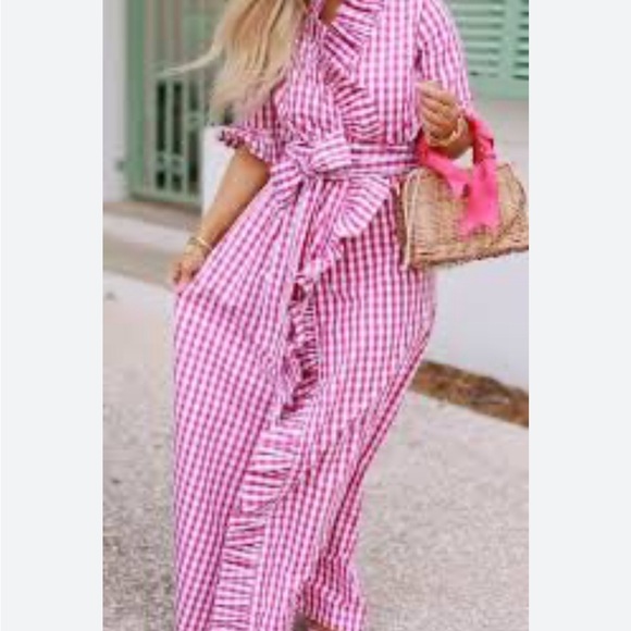 Elizabeth Wilson Designs Pink Ruffle Maxi Wrap dress - Picture 3 of 7